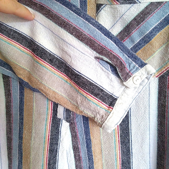 Ness Linen Multicolored Striped Shirt with Buttons and 3/4 Sleeves - Picture 4 of 11